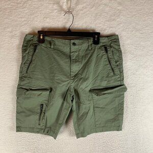 Asos Womens Mid Rise Side Zip Pockets Fit To Waist Green Cargo Shorts Sz 36 9575